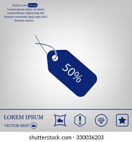 50% tag icon, vector illustration. Flat design style