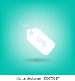 50% tag icon, vector illustration. Flat design style