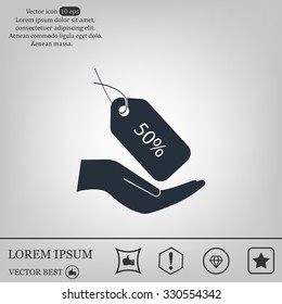 50% tag icon, vector illustration. Flat design style
