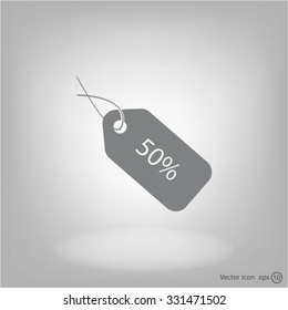 50% tag icon, vector illustration. Flat design style