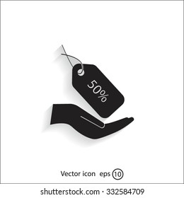 50% tag icon, vector illustration. Flat design style