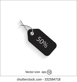 50% tag icon, vector illustration. Flat design style