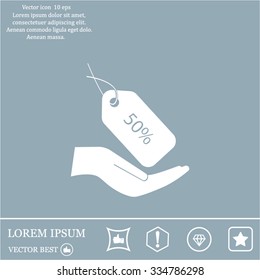 50% tag icon, vector illustration. Flat design style