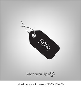 50% tag icon, vector illustration. Flat design style