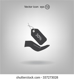 50% tag icon, vector illustration. Flat design style