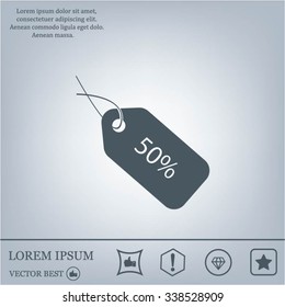 50% tag icon, vector illustration. Flat design style