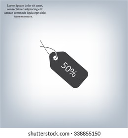 50% tag icon, vector illustration. Flat design style