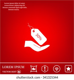 50% tag icon, vector illustration. Flat design style