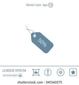 50% tag icon, vector illustration. Flat design style