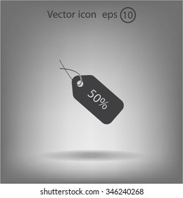 50% tag icon, vector illustration. Flat design style