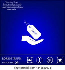 50% tag icon, vector illustration. Flat design style