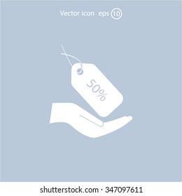 50% tag icon, vector illustration. Flat design style