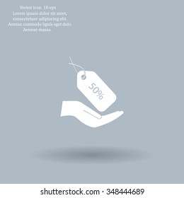 50% tag icon, vector illustration. Flat design style