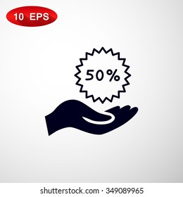 50% tag icon, vector illustration.