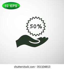 50% tag icon, vector illustration.