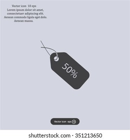 50% tag icon, vector illustration. Flat design style