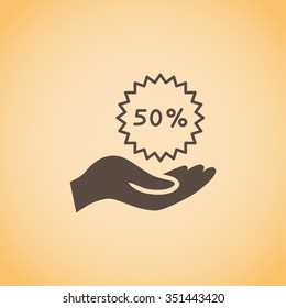 50% tag icon, vector illustration.