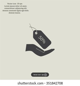 50% tag icon, vector illustration. Flat design style
