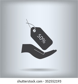 50% tag icon, vector illustration. Flat design style