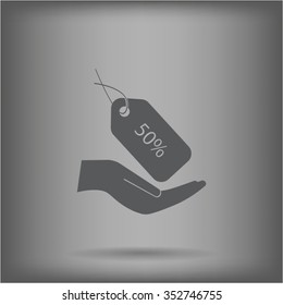 50% tag icon, vector illustration. Flat design style