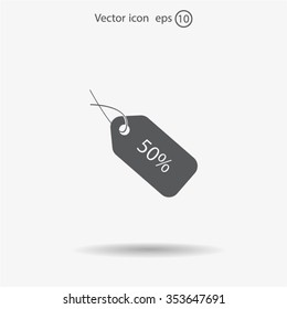 50% tag icon, vector illustration. Flat design style
