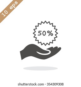 50% tag icon, vector illustration.