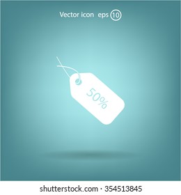 50% tag icon, vector illustration. Flat design style