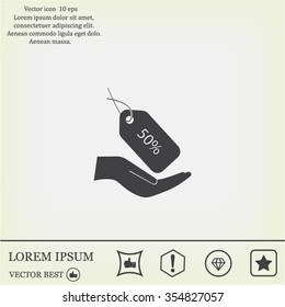 50% tag icon, vector illustration. Flat design style