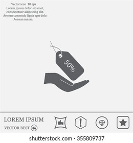 50% tag icon, vector illustration. Flat design style