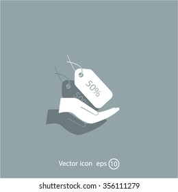 50% tag icon, vector illustration. Flat design style