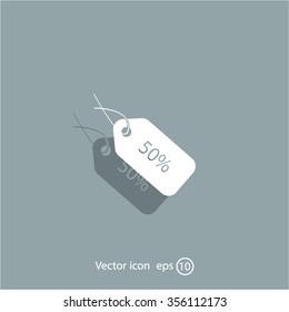 50% tag icon, vector illustration. Flat design style