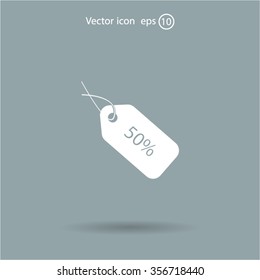 50% tag icon, vector illustration. Flat design style
