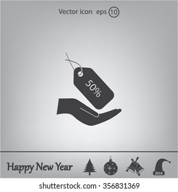 50% tag icon, vector illustration. Flat design style