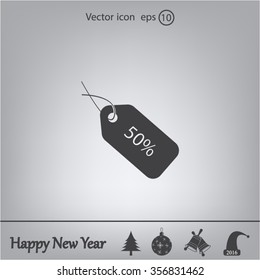 50% tag icon, vector illustration. Flat design style