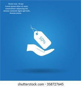 50% tag icon, vector illustration. Flat design style