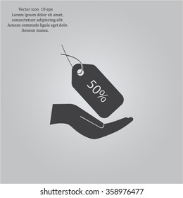 50% tag icon, vector illustration. Flat design style