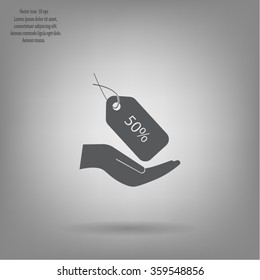 50% tag icon, vector illustration. Flat design style
