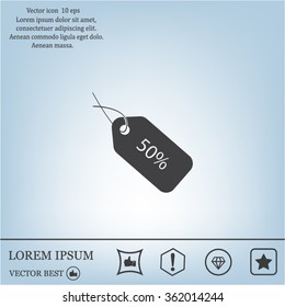 50% tag icon, vector illustration. Flat design style