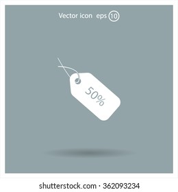 50% tag icon, vector illustration. Flat design style