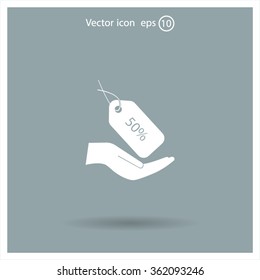 50% tag icon, vector illustration. Flat design style