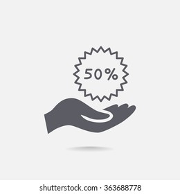 50% tag icon, vector illustration.
