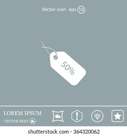 50% tag icon, vector illustration. Flat design style