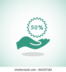 50% tag icon, vector illustration.