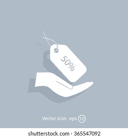 50% tag icon, vector illustration. Flat design style