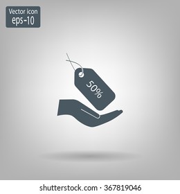 50% tag icon, vector illustration. Flat design style