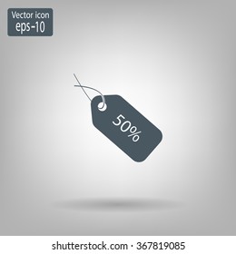 50% tag icon, vector illustration. Flat design style
