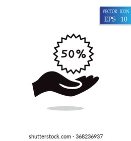 50% tag icon, vector illustration.