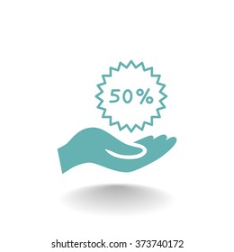 50% tag icon, vector illustration.