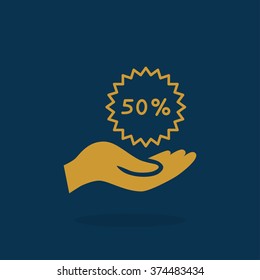50% tag icon, vector illustration.