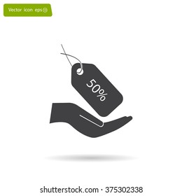 50% tag icon, vector illustration. Flat design style